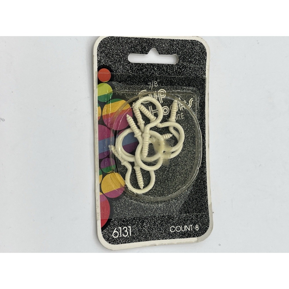 Vintage 1985 White Cup Hooks – 7/8 Inch – Pack of 8 – NOS – Product #6131